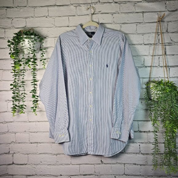 POLO RALPH LAUREN LONG SLEEVE BUTTON DOWN BLUE AND WHITE PINSTRIPE SIZE XL - Picture 5 of 5